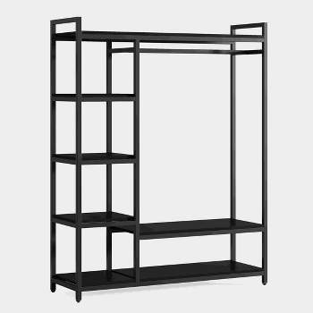 Tribesigns Freestanding Closet Organizer with 6 Storage Shelves and Hanging Bar, Large Standing Clothes Garment Rack