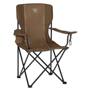 TIMBER RIDGE Folding Camping Chair – Heavy Duty, Collapsible with Armrests, Cup Holder, Carry Mat & Pet Leash, Supports 300 lbs, Earth Brown. - 1 of 1