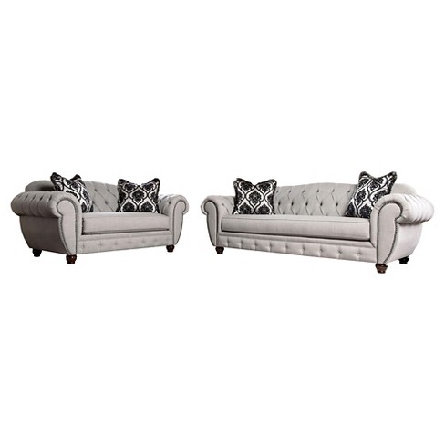 2pc Livingston Victorian Style Sofa And Loveseat Gray Iohomes