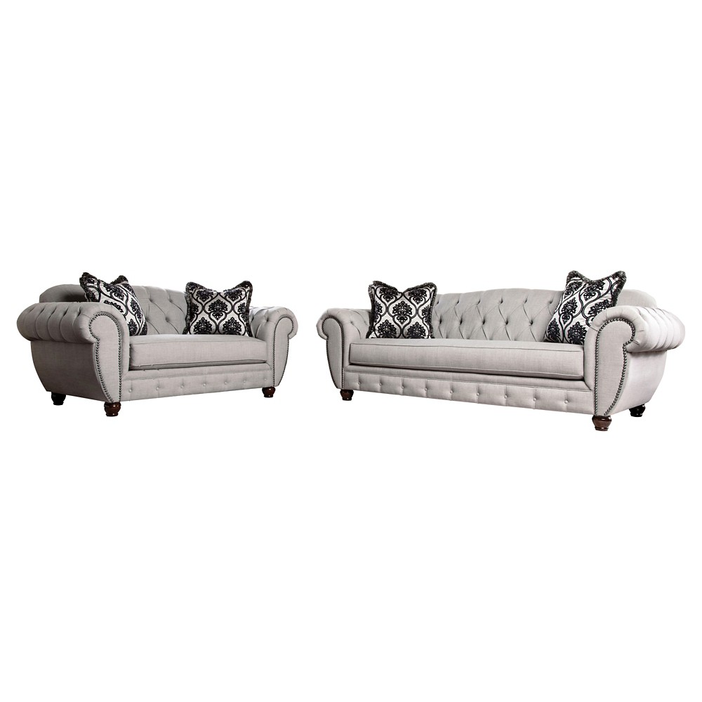 Photos - Sofa 2pc Livingston Victorian Style  and Loveseat Gray - Furniture Of Ameri