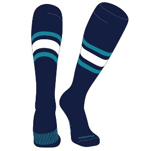 PEAR SOX Striped OTC Baseball, Softball, Football Socks (B) Navy, Marlin Teal, White - 1 of 3