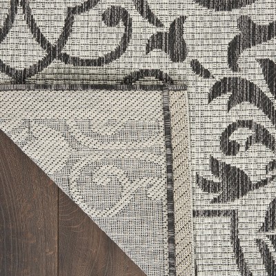 Ivory & Charcoal Round Synthetic Indoor/Outdoor Area Rug