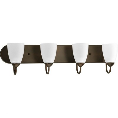 Brushed Nickel 4-Light Bath Vanity with Etched Glass Shades