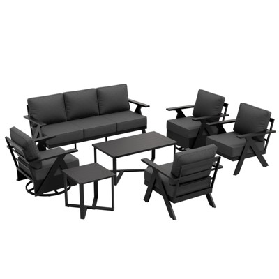 EAGLE PEAK Urban Slate 7 Piece Modern Outdoor Patio Furniture Set, Couch, Swivel Rocking Chairs, Patio Chairs, Coffee Table, and Side Table