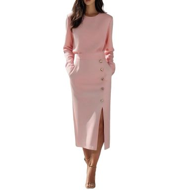 Coolmee Women's Long Sleeve Crew Neck Bodycon Midi Dress Split Hem Elegant  Party Cocktail Formal Dresses Pink XXL : Target