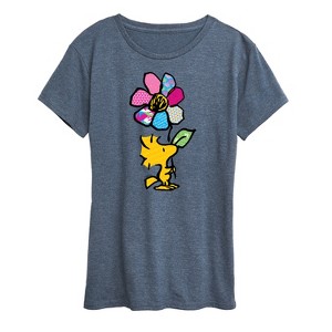 Women's - Peanuts - Woodstock With Flower And Pattern Short Sleeve Graphic T-Shirt - 1 of 4