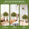 2Pcs 2Ft Artificial Trees, Artificial Boxwood Ball Topiary Trees with Flowers, Fake Outdoor Shrubs with Ground Spikes for Home Office Deco - 3 of 4
