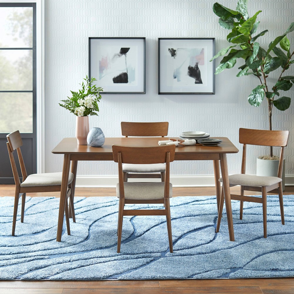5pc Newington Mid-Century Dining Set Walnut/Mocha - Lifestorey: Modern 4-Seat Rectangular Table &#38; Upholstered Chairs