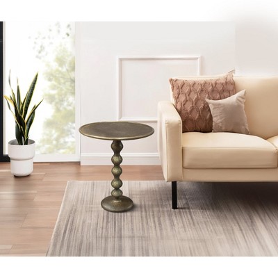 Royal Hampton 22 Inch Round Side End Table - Antique Brass Cast Aluminum with Hammered Texture For Small Places