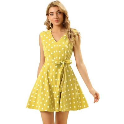 INSPIRE CHIC Women's Polka Dots Cap Sleeves Pockets V Neck Dresses