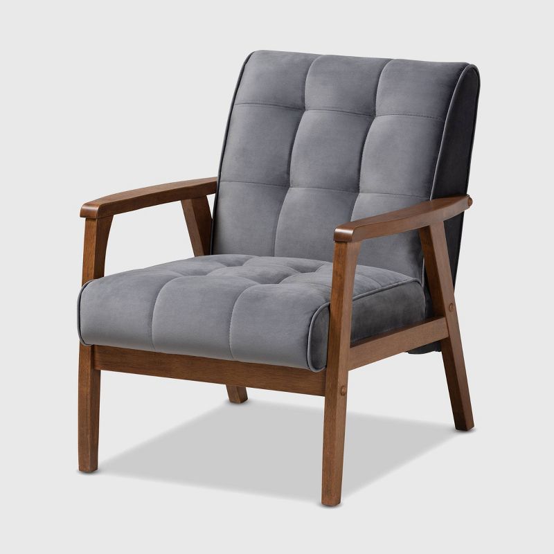 Asta Velvet Upholstered Wood Armchair - Baxton Studio, 1 of 13