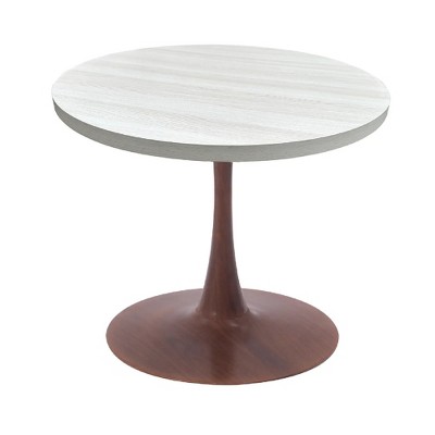 LeisureMod Bristol 27" Round Dining Table with MDF Top and Walnut Steel Pedestal Base for Modern Kitchen and Dining Room