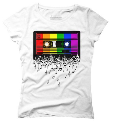 Junior's Design By Humans LGBT Pride Rainbow Flag  Music Note Cassette By Avocato T-Shirt