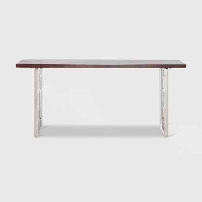 Lennox Dark Walnut Brown Wood and Silver Metal Bench