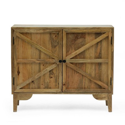 Sula Farmhouse Handcrafted Mango Wood 2 Door Cabinet Natural - Christopher Knight Home