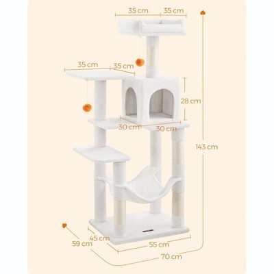 Cream White Multi-Level Cat Tree Tower with Hammock and Scratching Posts