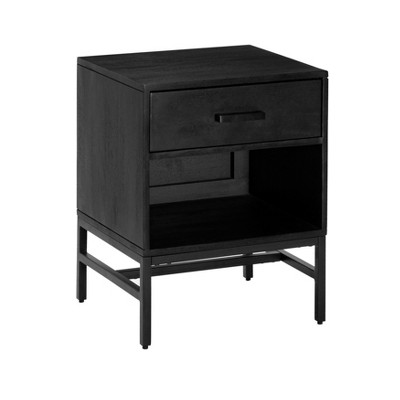MH London Etna 23"  Night Stand with Drawer Mango Wood & Iron in Black