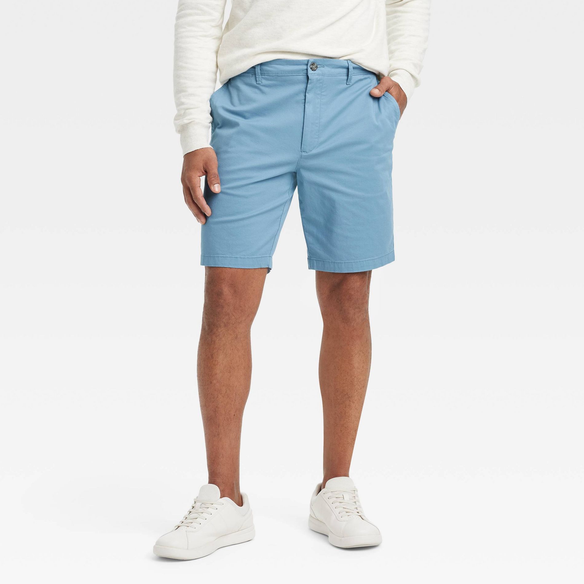 Men's Every Wear 9" Flat Front Chino Shorts - Goodfellow & Co™ Blue 36: Slim Fit, Mid Rise, Twill Fabric