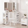 Modern Corner Vanity Desk & Stool Set –With LED Lighted Mirror, Built-In Charging Station & Cabinet for Bedroom - 3 of 4