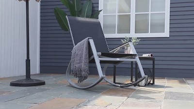 Black and Silver Steel Mesh Outdoor Rocking Chair with Arms