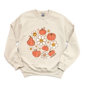 Simply Sage Market S.W.Smiley Circle Pumpkin Flowers Sweatshirt - 1 of 4