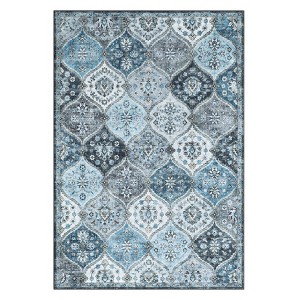 Washable Vintage Oriental Rug Non Slip Low Pile Rug Soft Throw Floor Cover Retro Foldable Indoor Carpet for Living Room Bedroom Playroom Nursery - 1 of 4