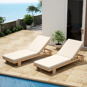 Christopher Knight Home Tobias Patio Adjustable Acacia Wood Chaise Lounge with Water-Resisiant Cushions (Set of 2) - 1 of 4