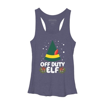 Women's Design By Humans Off Duty Elf Christmas By Thingsandthings Racerback Tank Top