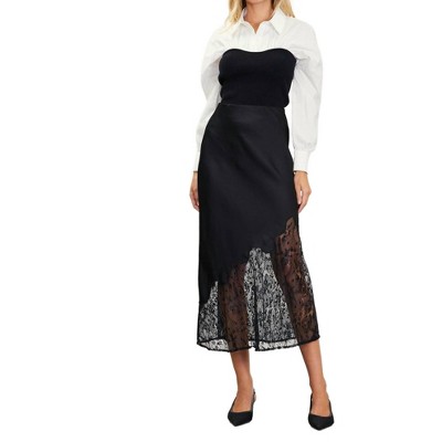 Women's Asymmetrical Lace Satin Skirt - SKIES ARE BLUE