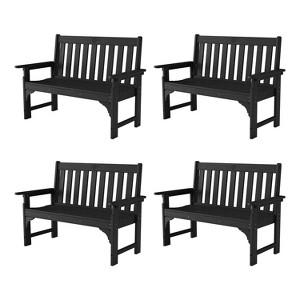GardenJoy 2-Person Outdoor Bench HDPE Garden Seating Weather Resistant 4-Piece Set - 1 of 3