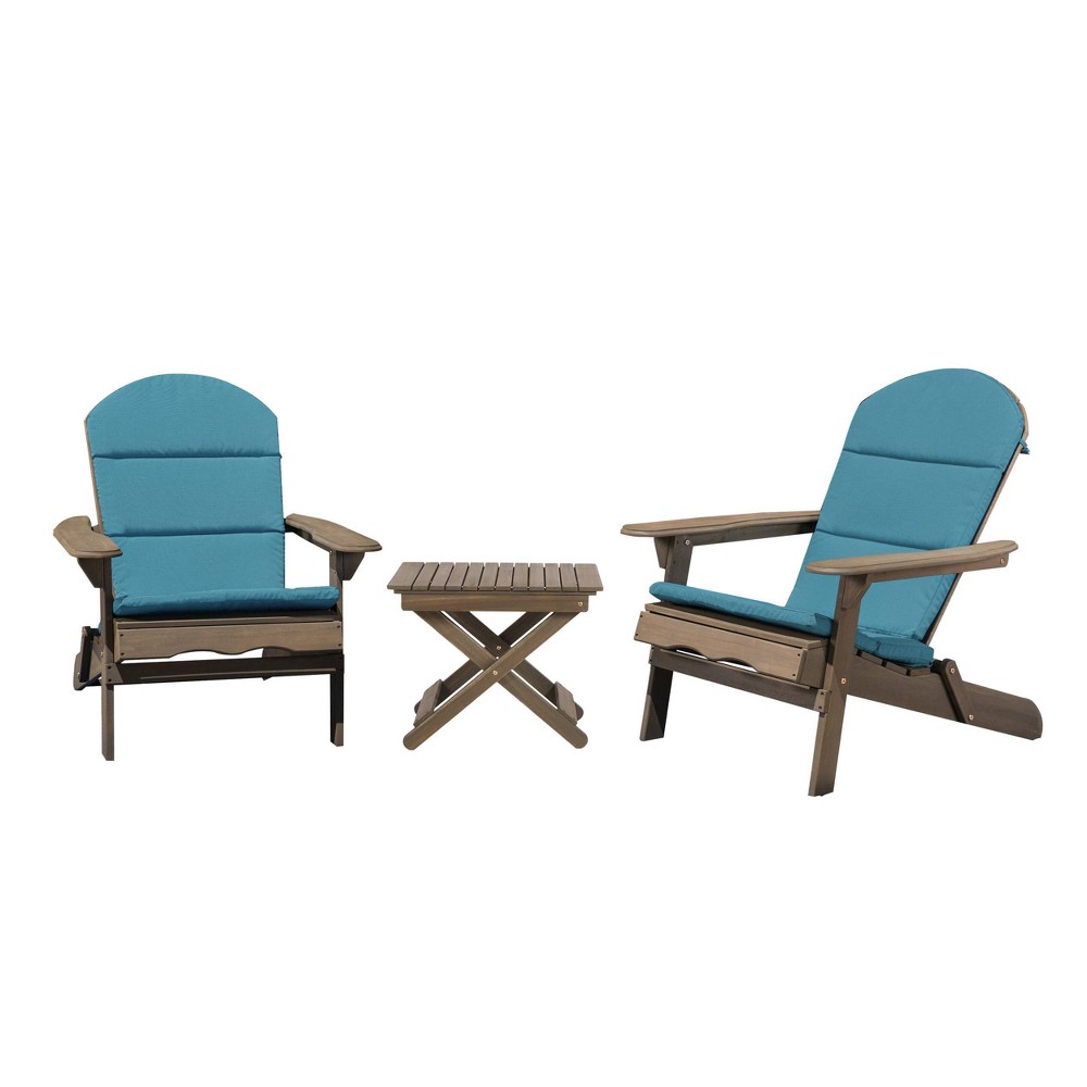 Photos - Garden Furniture Malibu 3pc Outdoor 2 Seater Acacia Wood Chat Set with Cushions - Dark Teal/Gray - Christopher Knight Home