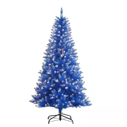 6.5ft Puleo Pre-Lit Blue Artificial Christmas Tree Clear Lights