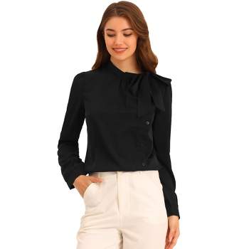 Allegra K Women's Bow Tie Neck Blouse Work Office Side Buttons Chiffon Elegant Shirts