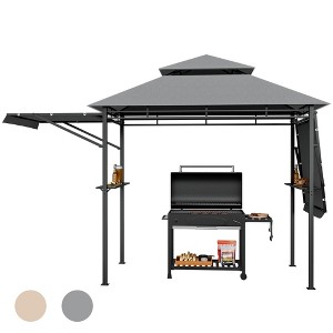 Tangkula 13.5' x 4' Patio BBQ Grill Gazebo Side Awnings Shelves 2-Tier Canopy Outdoor - 1 of 4