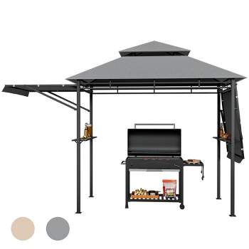 Tangkula 13.5' x 4' Patio BBQ Grill Gazebo Side Awnings Shelves 2-Tier Canopy Outdoor