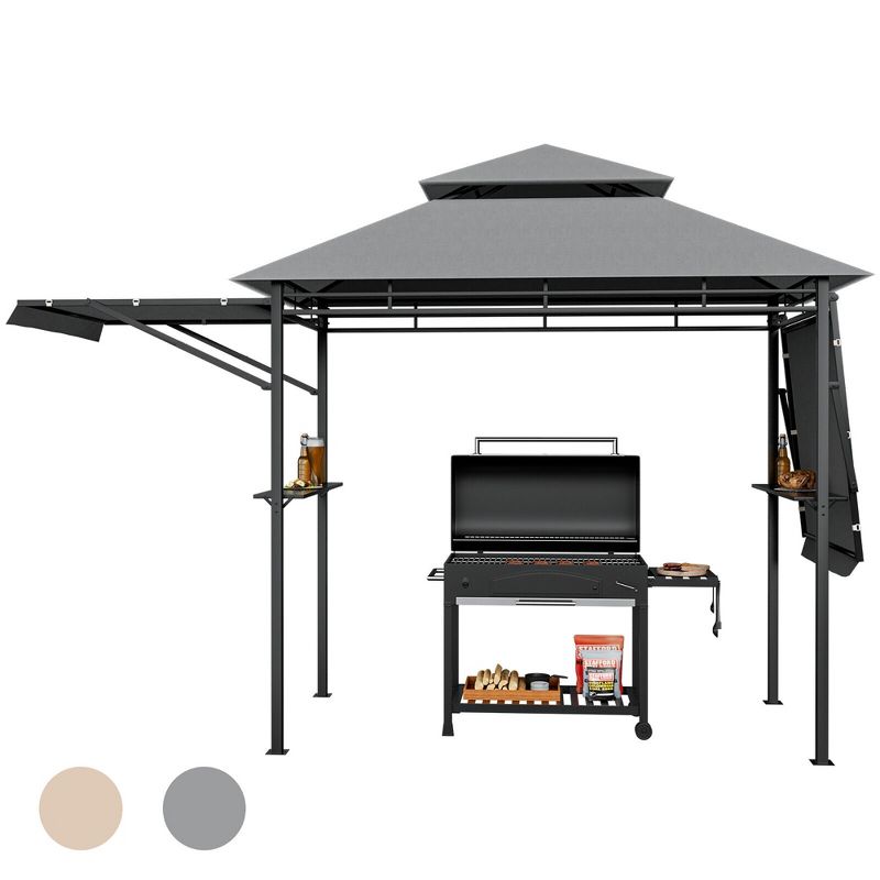 Tangkula 13.5' x 4' Patio BBQ Grill Gazebo Side Awnings Shelves 2-Tier Canopy Outdoor, 1 of 11