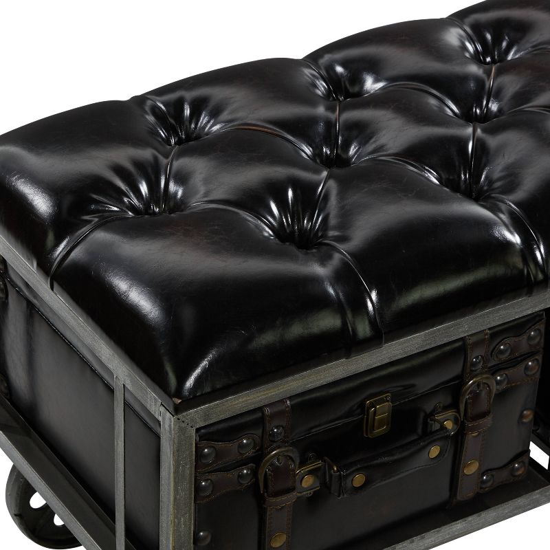Industrial Wood and Faux Leather Storage Bench On Wheels Black - Olivia &#38; May, 6 of 33