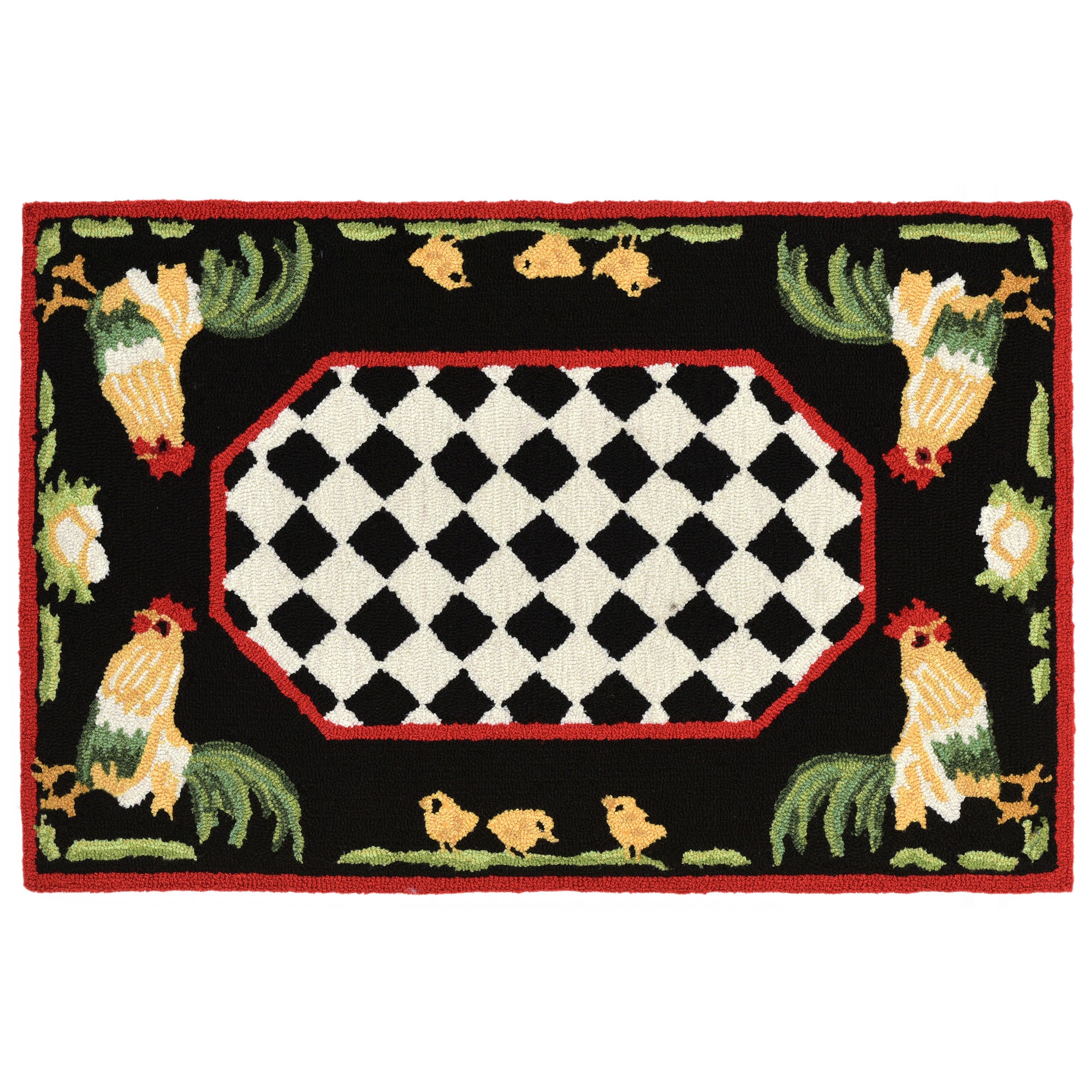 Lush Decor Frontporch Rooster Indoor/Outdoor Rug Black 2'6" x 4'