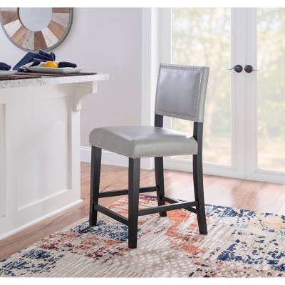 Dove Gray Faux Leather 24" Contemporary Counter Stool with Nailhead Trim