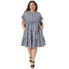 Women's Plus Size 1950s Gingham Plaid Round Neck Ruffle Sleeve Tiered Casual Summer Babydoll Midi Dresses with Pocket - Agnes Orinda - 3 of 4