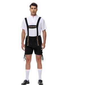 Men's Retro 2-Piece Outfit - Shorts Jumpsuit with Floral Straps and White V Neck Shirt Vintage Costume for Parties - 1 of 4