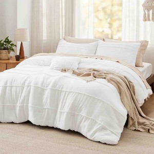 BAGOKIE 4-Piece Pinch Pleat Striped Bed in a Bag Comforter Set for All Season - 1 of 3
