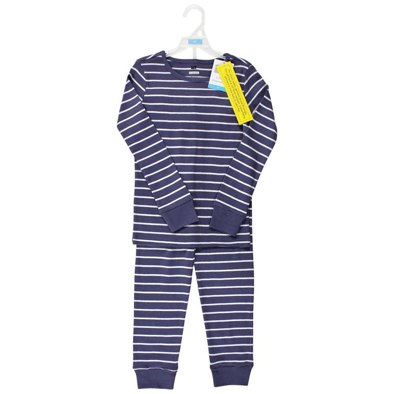 Hudson Baby Infant and Toddler Cotton Pajama Set, Denim Blue Stripe, 2 of 5