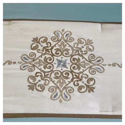 King Brown and Blue Jacquard 7 Piece Comforter Set