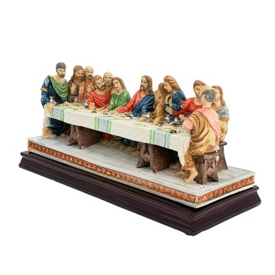 Hand-Painted Resin Last Supper Sculpture on Wood Plinth