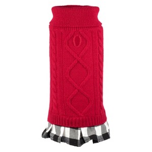 The Worthy Dog Plaid Layered-Look Two-fer Pet Pullover Turtleneck Sweater Dress - 1 of 1