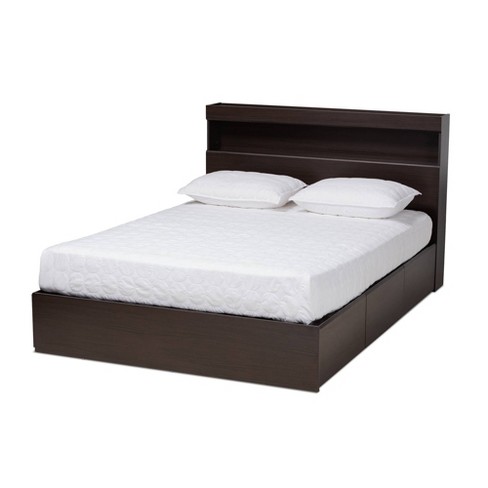 Dark brown queen on sale bed frame