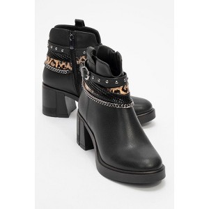 Boliva - Black Buckled Chain Block Heel Boot (Women) | Prologue Shoes - 1 of 3