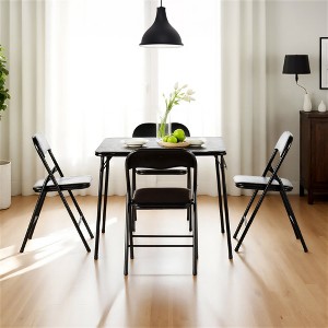 FurnitureR 5-Piece Folding Table and Chair Set – Portable Square Table with 4 Padded Chairs, Space-Saving Dining or Card Game Set for Home, Black - 1 of 4