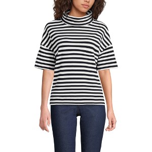 Lands' End Women's Elbow Sleeve Supima Cotton Relaxed Turtleneck - 1 of 3